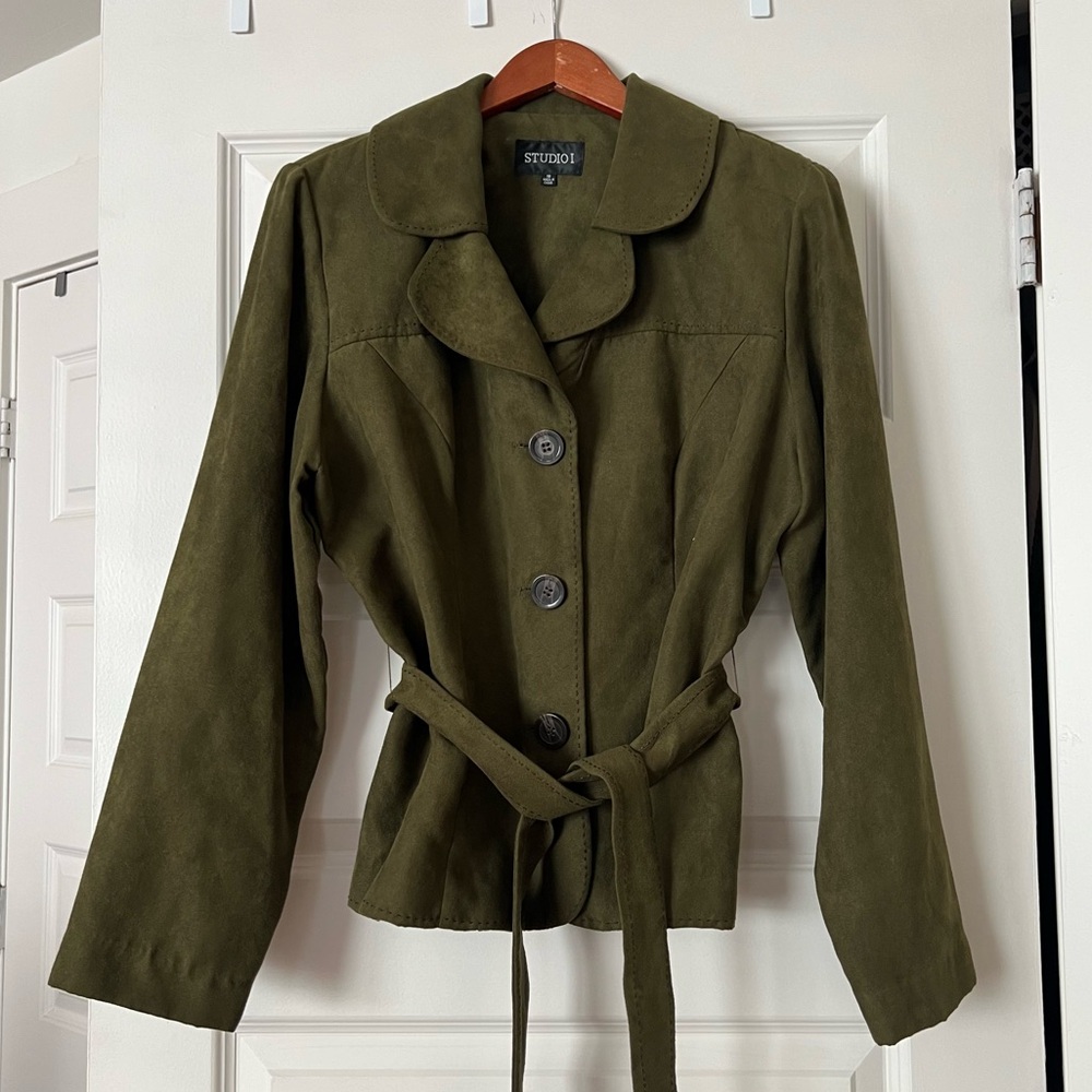 Studio I Faux Suede Blazer Jacket with Belt